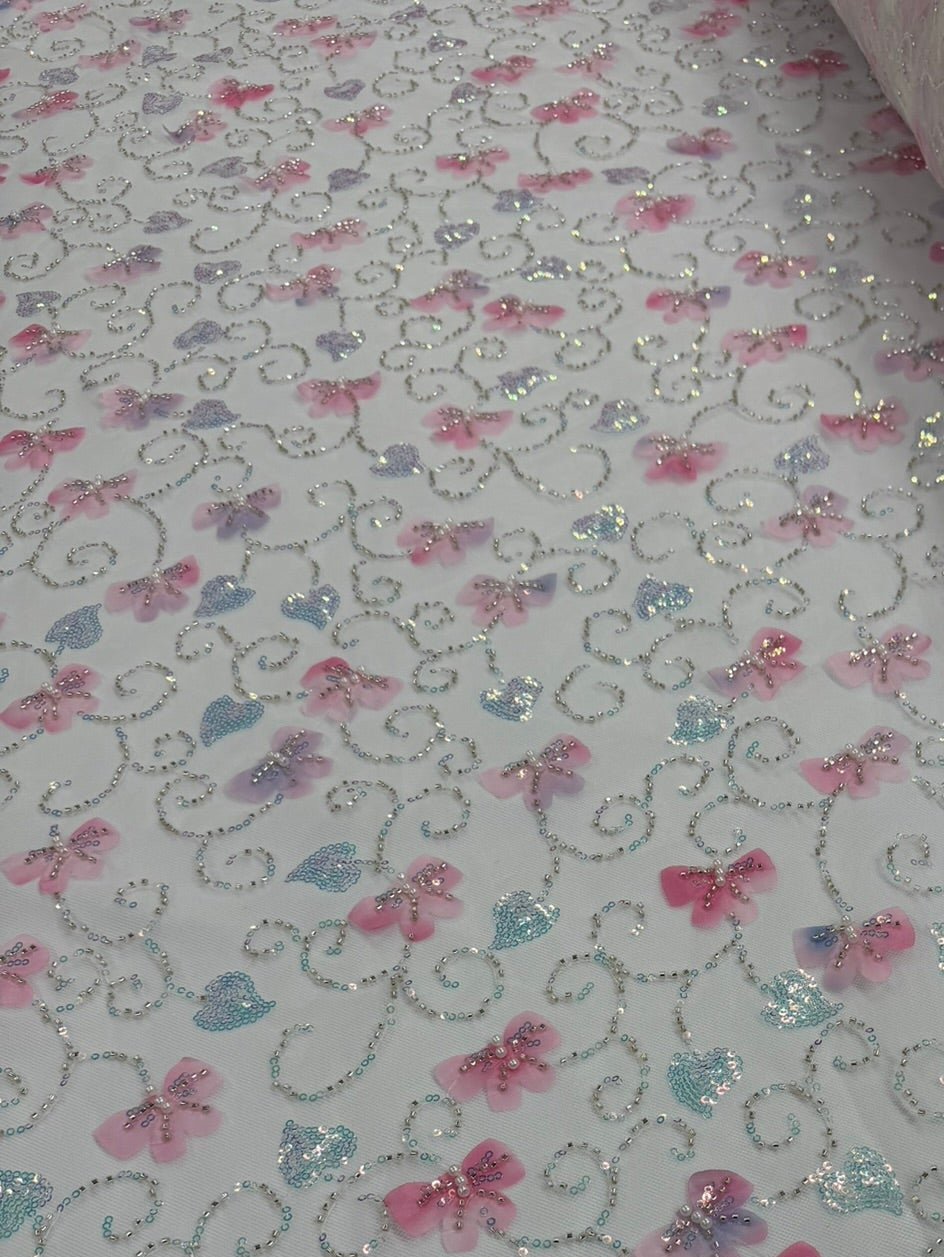 ML163 MULTICOLOR 3D Butterly Embroidered and Beaded Lace