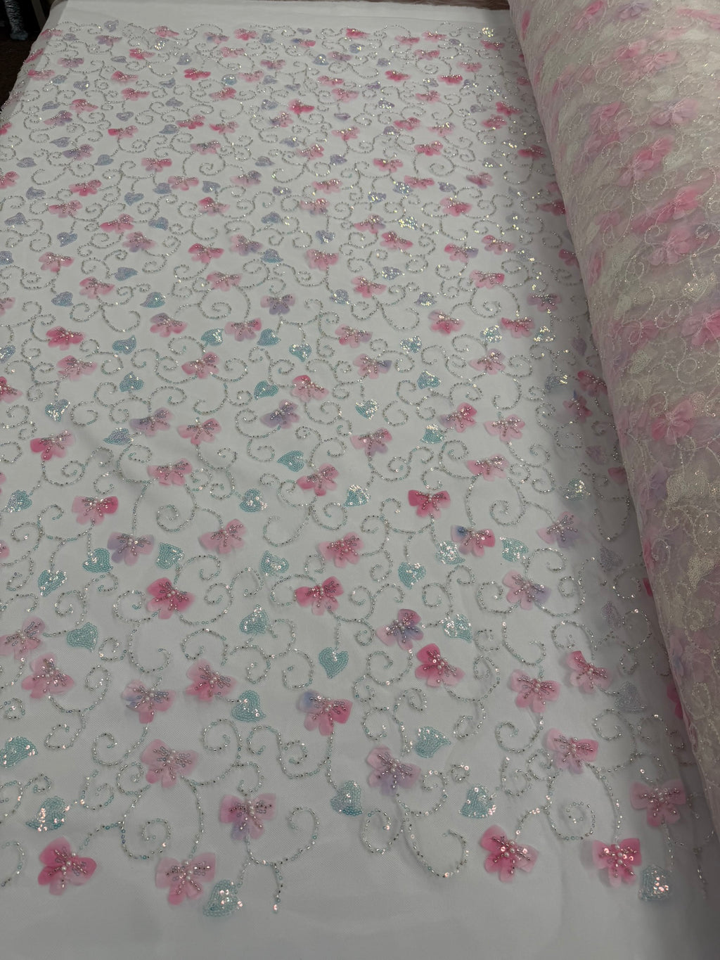 ML163 MULTICOLOR 3D Butterly Embroidered and Beaded Lace