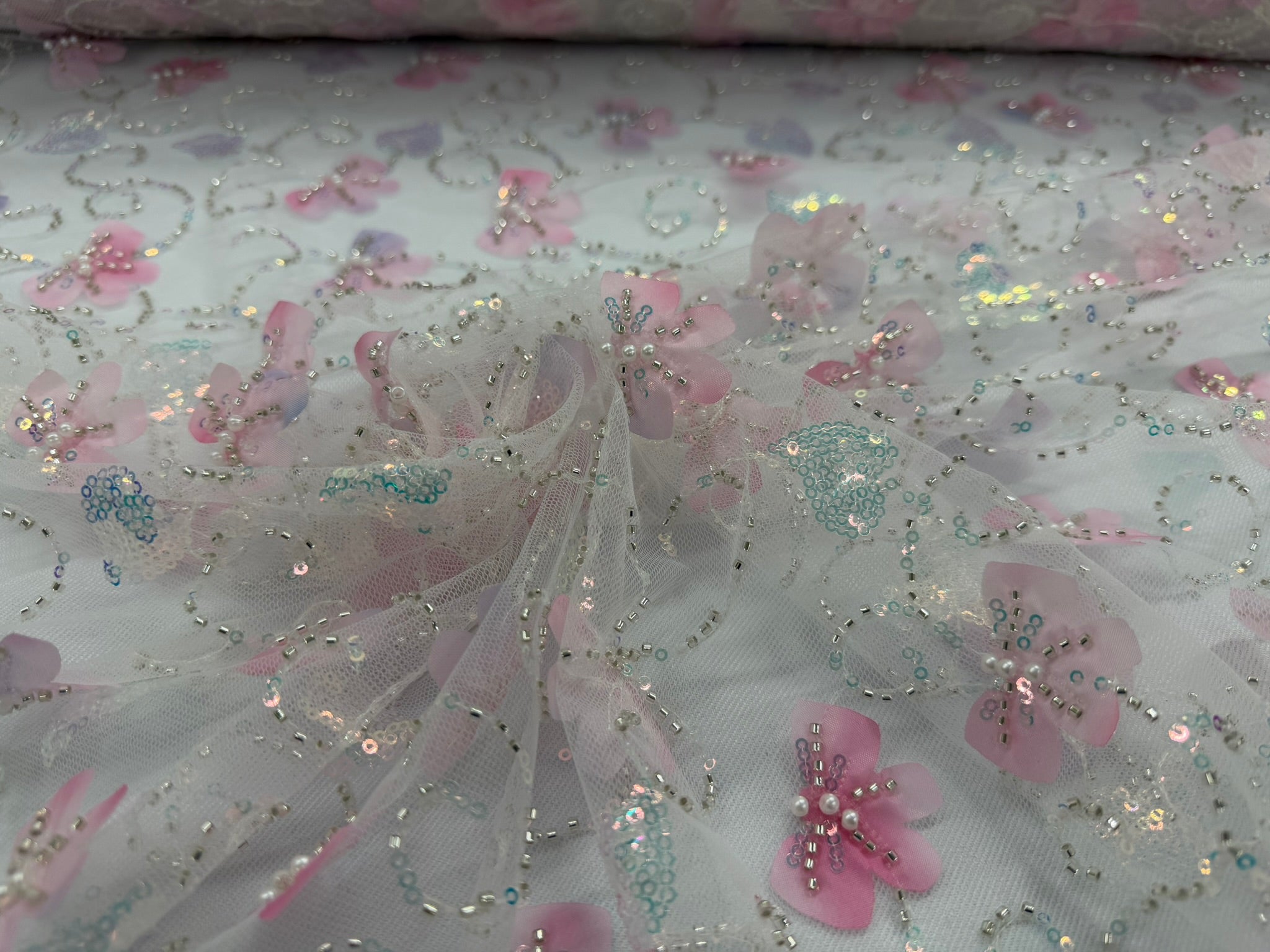 ML163 MULTICOLOR 3D Butterly Embroidered and Beaded Lace