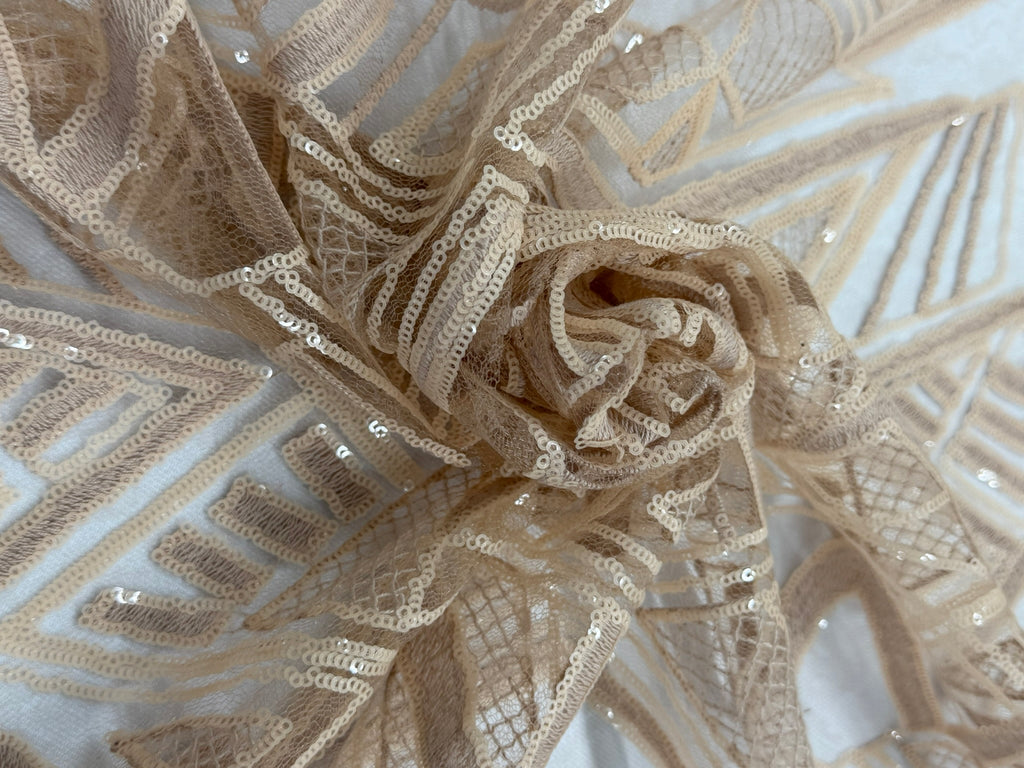 ML185 - Lace Fabric by Yard – 52" Wide Sequined Geometric Mesh for Dancing Gowns, Tablecloth, Party Decor