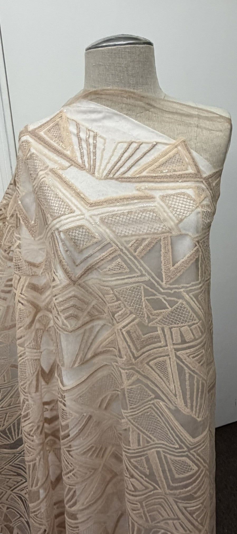 ML185 - Lace Fabric by Yard – 52" Wide Sequined Geometric Mesh for Dancing Gowns, Tablecloth, Party Decor