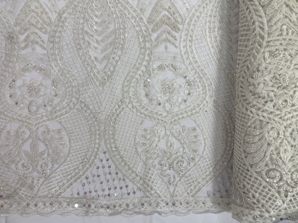 ML202 - Lace Fabric by Yard – 52" Beaded Mesh for Gowns, Tablecloth, Party Decor