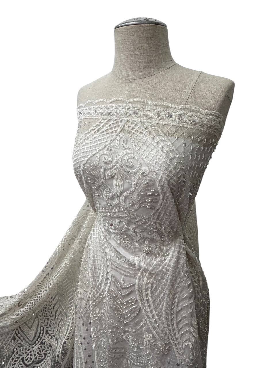 ML202 - Lace Fabric by Yard – 52" Beaded Mesh for Gowns, Tablecloth, Party Decor