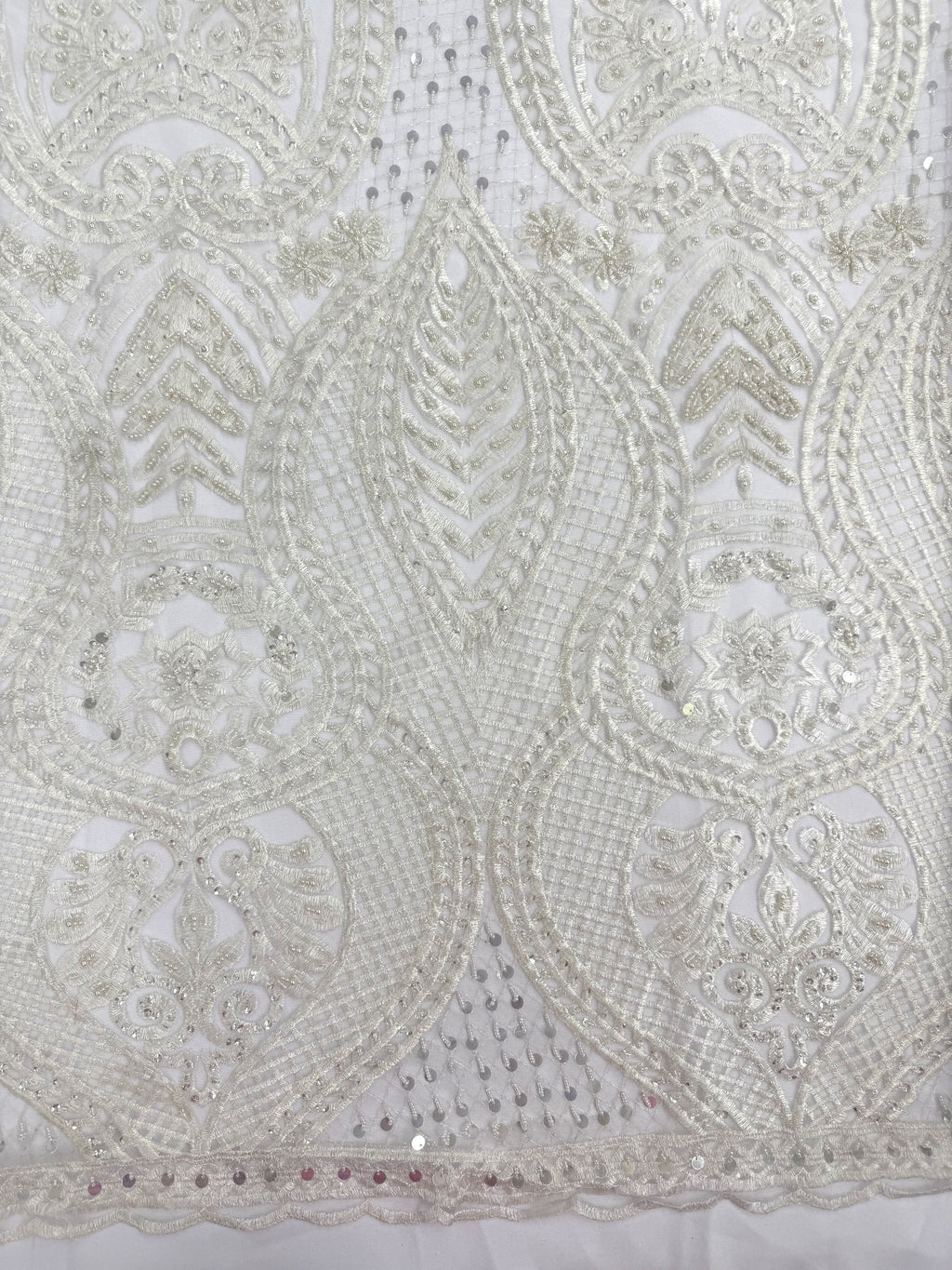 ML202 - Lace Fabric by Yard – 52" Beaded Mesh for Gowns, Tablecloth, Party Decor