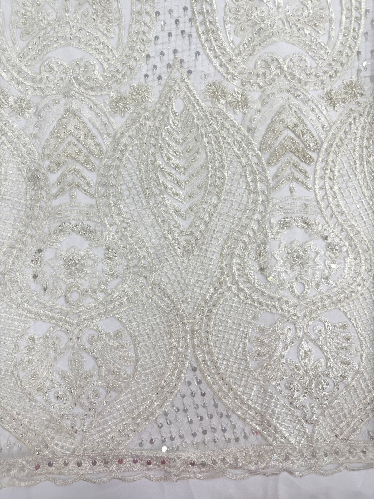 ML202 - Lace Fabric by Yard – 52" Beaded Mesh for Gowns, Tablecloth, Party Decor