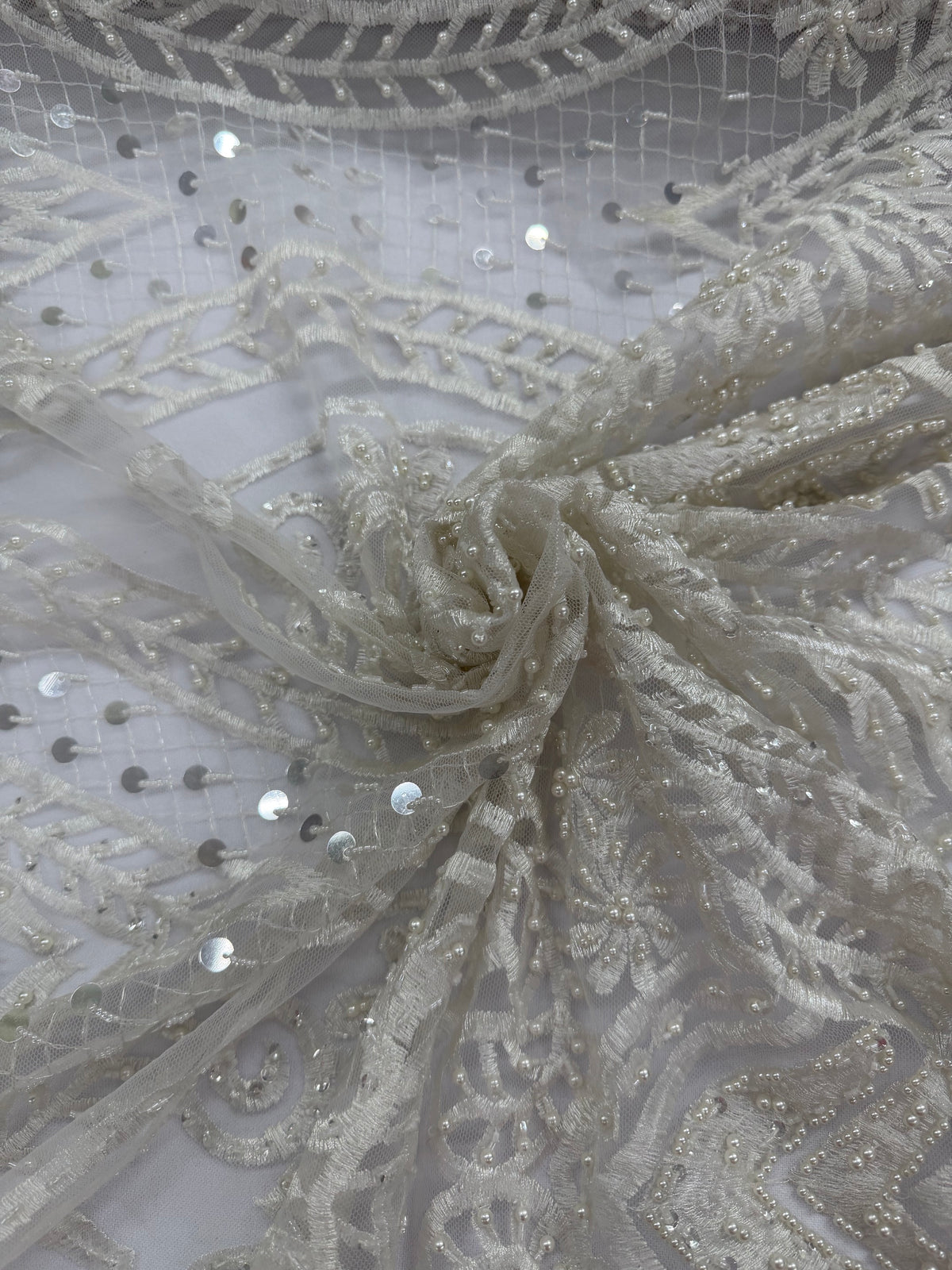 ML202 - Lace Fabric by Yard – 52" Beaded Mesh for Gowns, Tablecloth, Party Decor