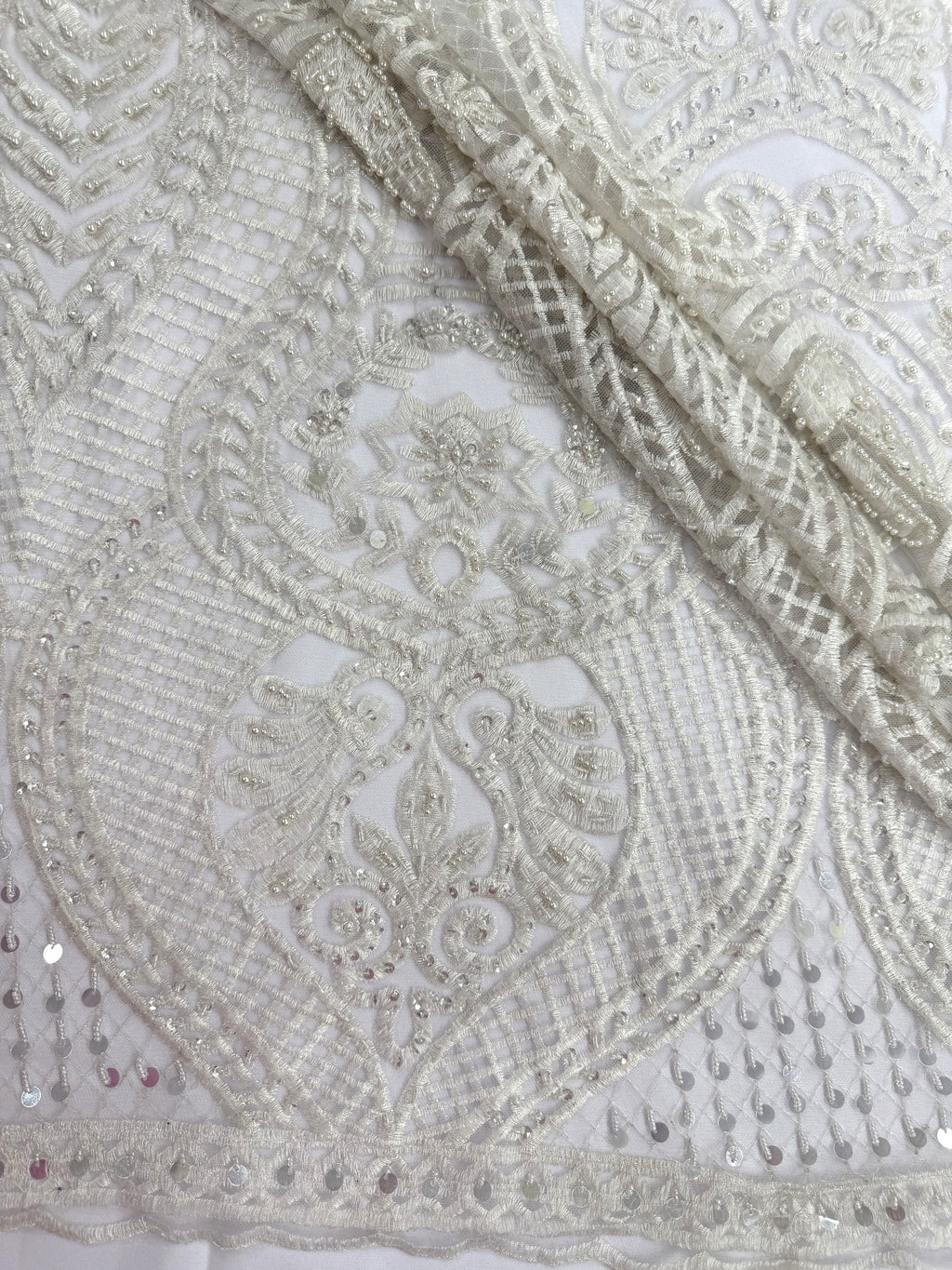 ML202 - Lace Fabric by Yard – 52" Beaded Mesh for Gowns, Tablecloth, Party Decor
