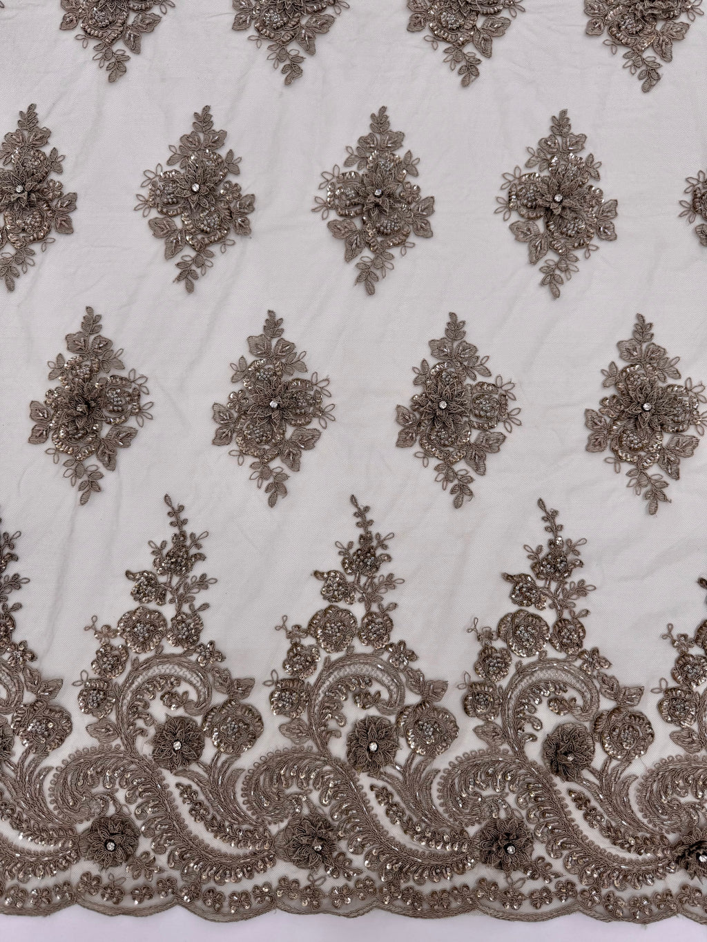ML170 - 3D Lace Fabric by Yard – 52" Beaded Mesh for Gowns, Tablecloth, Party Decor
