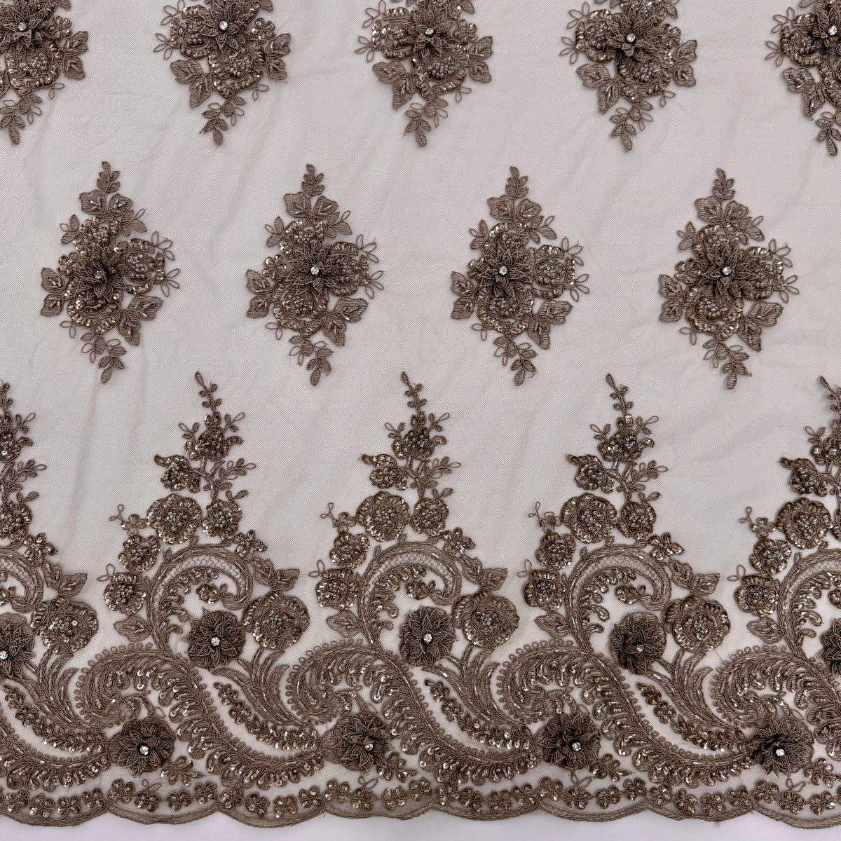 ML170 - 3D Lace Fabric by Yard – 52" Beaded Mesh for Gowns, Tablecloth, Party Decor