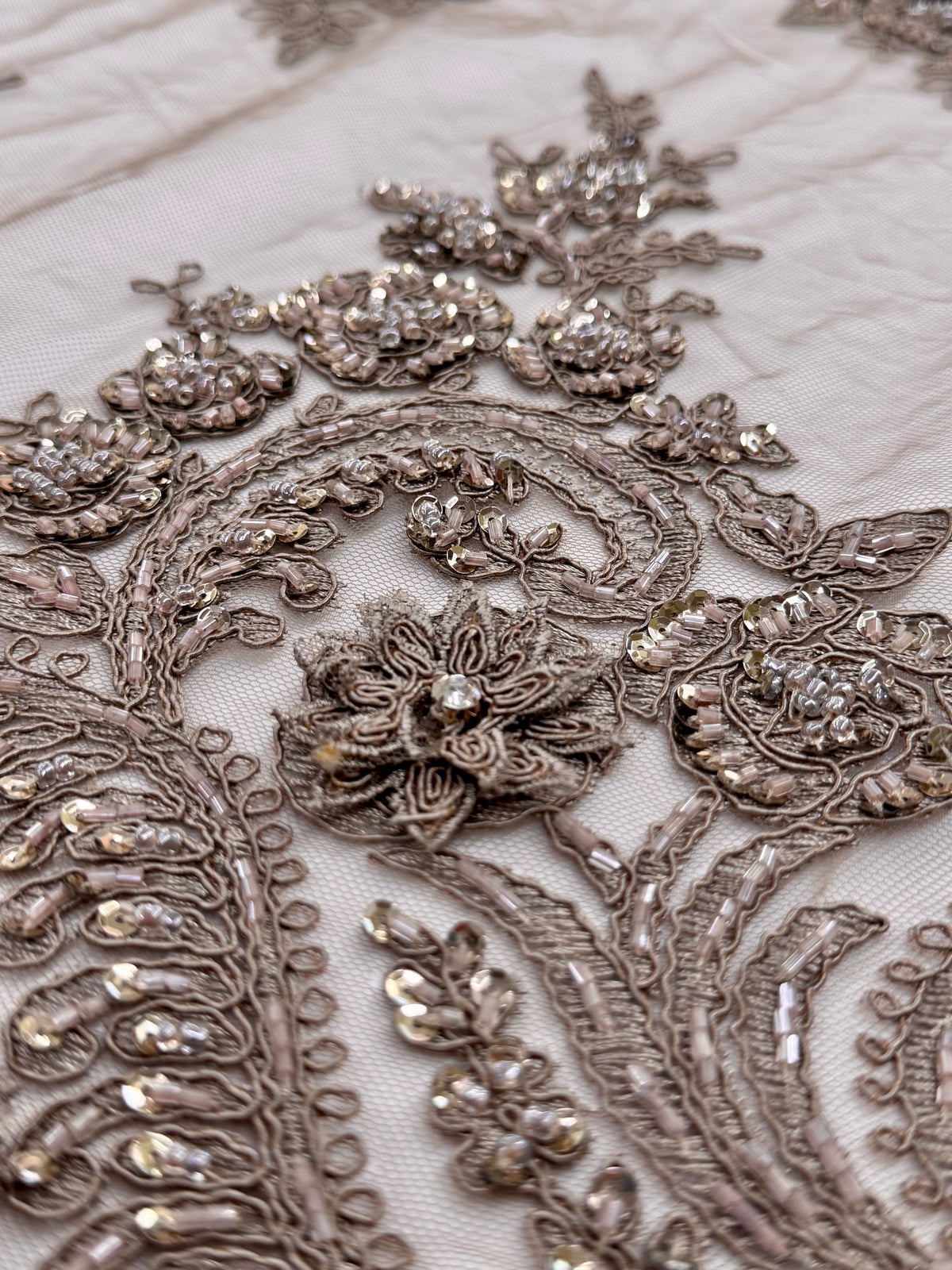 ML170 - 3D Lace Fabric by Yard – 52" Beaded Mesh for Gowns, Tablecloth, Party Decor