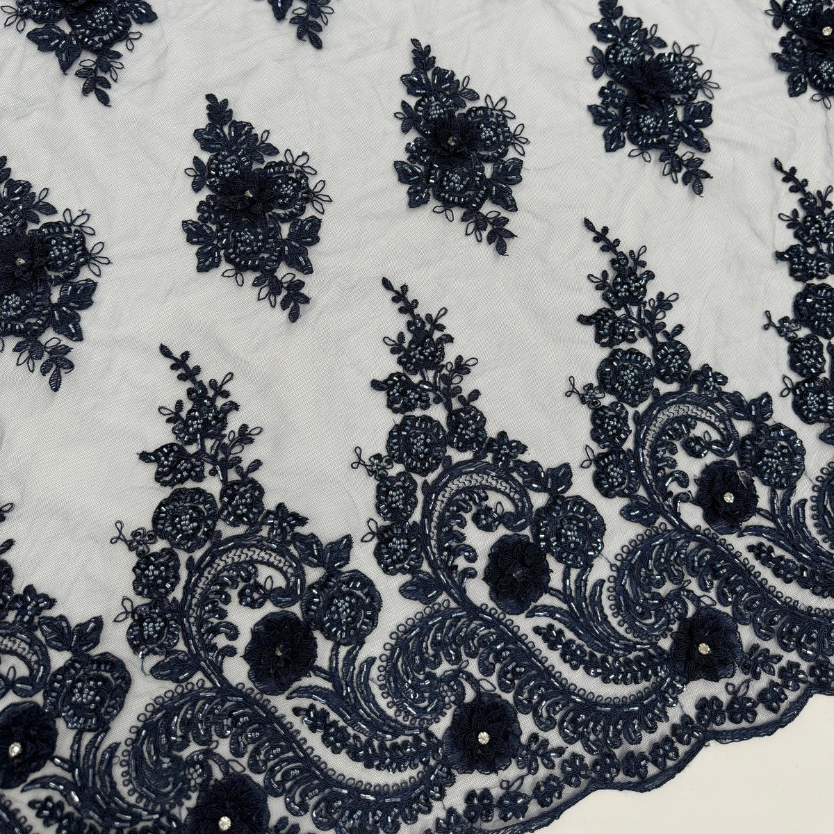 ML170 - 3D Lace Fabric by Yard – 52" Beaded Mesh for Gowns, Tablecloth, Party Decor