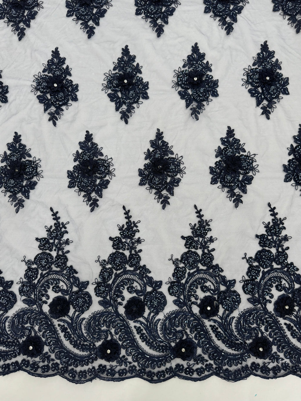 ML170 - 3D Lace Fabric by Yard – 52" Beaded Mesh for Gowns, Tablecloth, Party Decor
