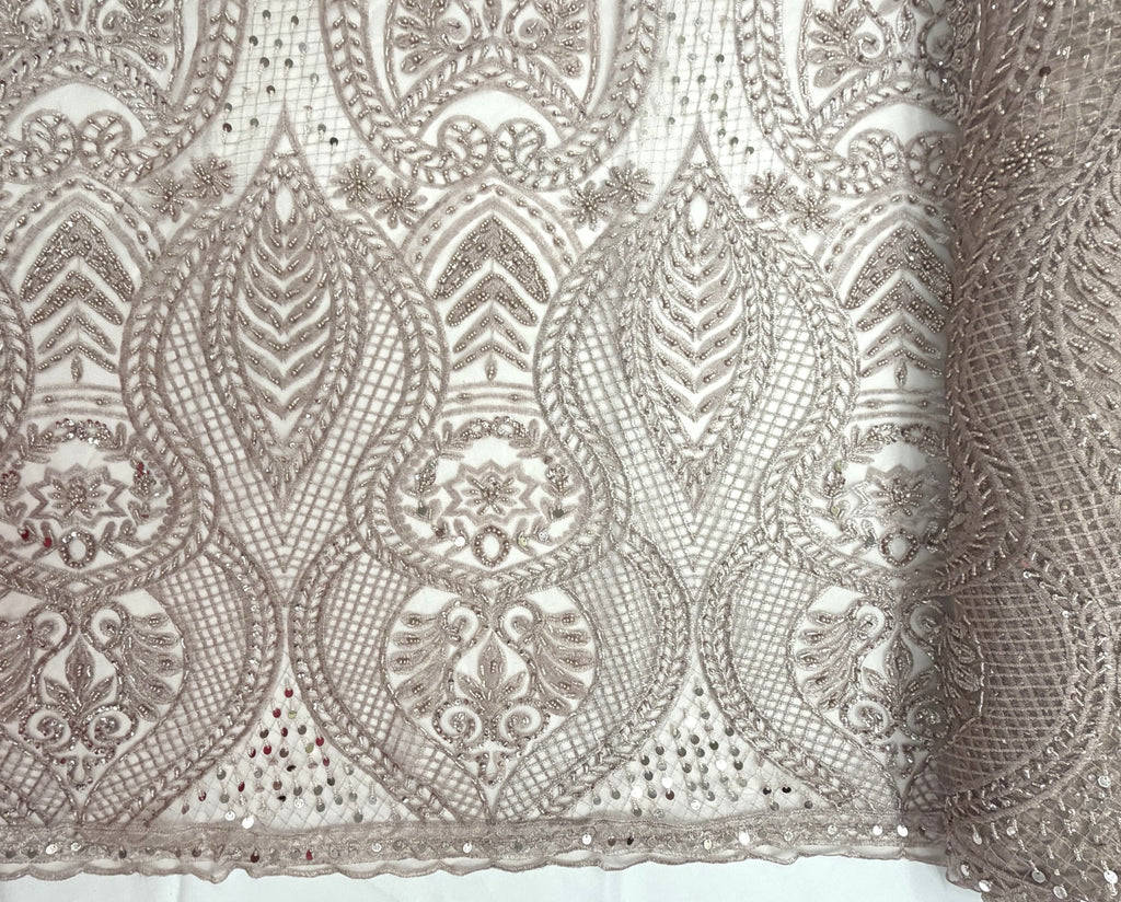 ML202 - Lace Fabric by Yard – 52" Beaded Mesh for Gowns, Tablecloth, Party Decor