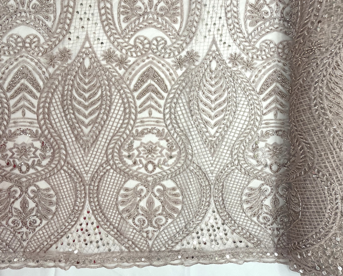 ML202 - Lace Fabric by Yard – 52" Beaded Mesh for Gowns, Tablecloth, Party Decor