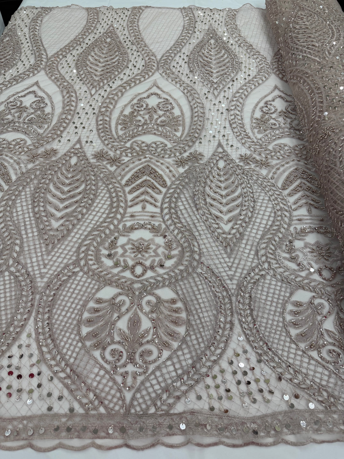 ML202 - Lace Fabric by Yard – 52" Beaded Mesh for Gowns, Tablecloth, Party Decor