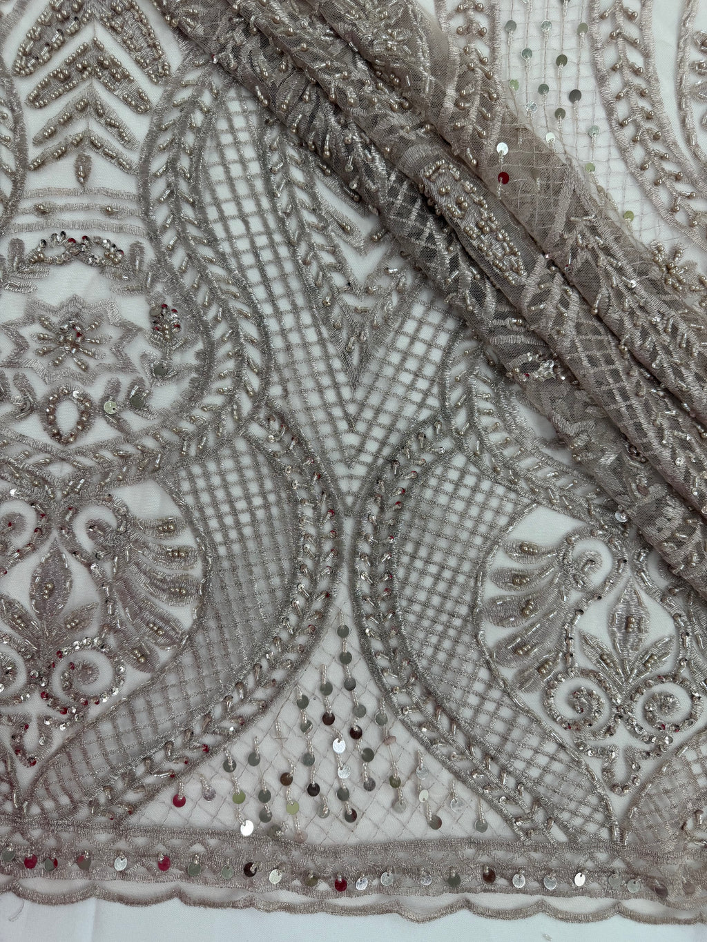 ML202 - Lace Fabric by Yard – 52" Beaded Mesh for Gowns, Tablecloth, Party Decor