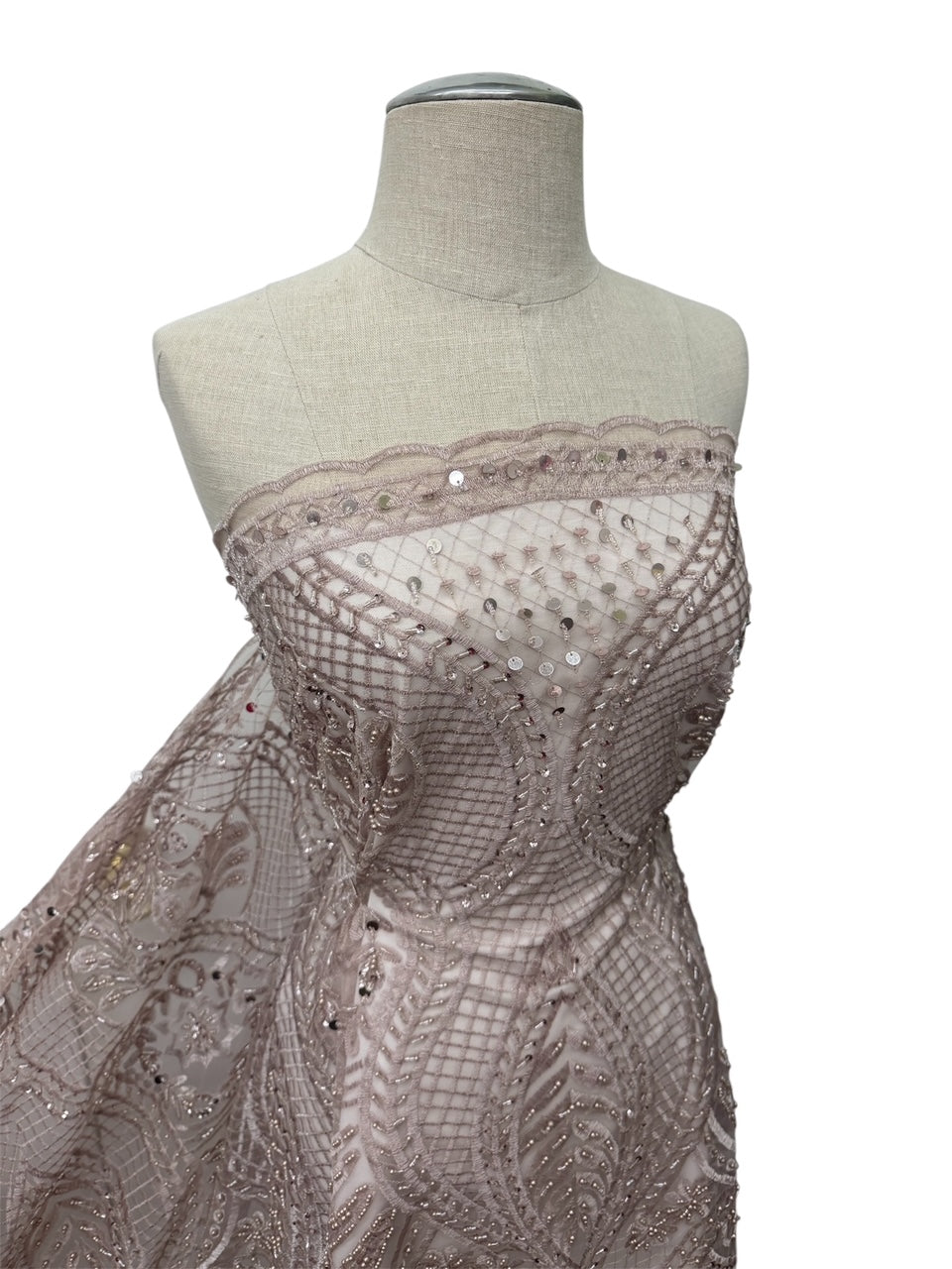 ML202 - Lace Fabric by Yard – 52" Beaded Mesh for Gowns, Tablecloth, Party Decor