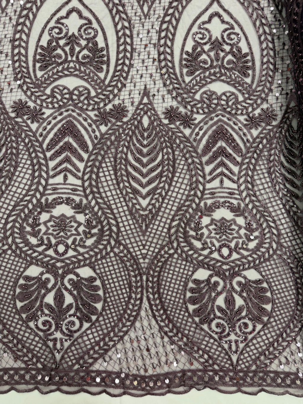 ML202 - Lace Fabric by Yard – 52" Beaded Mesh for Gowns, Tablecloth, Party Decor