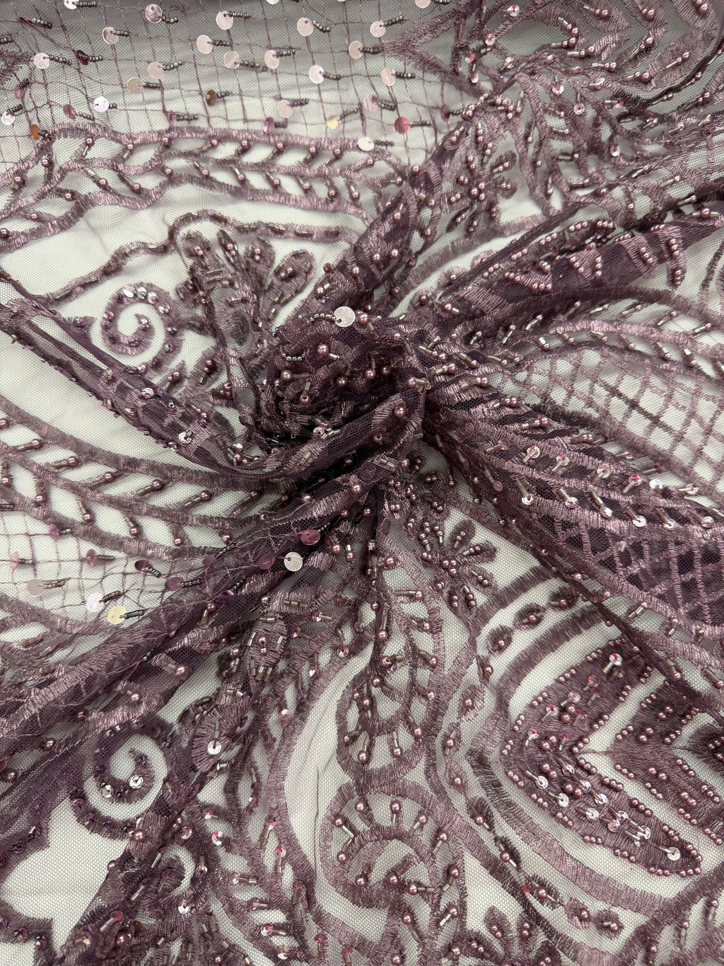 ML202 - Lace Fabric by Yard – 52" Beaded Mesh for Gowns, Tablecloth, Party Decor