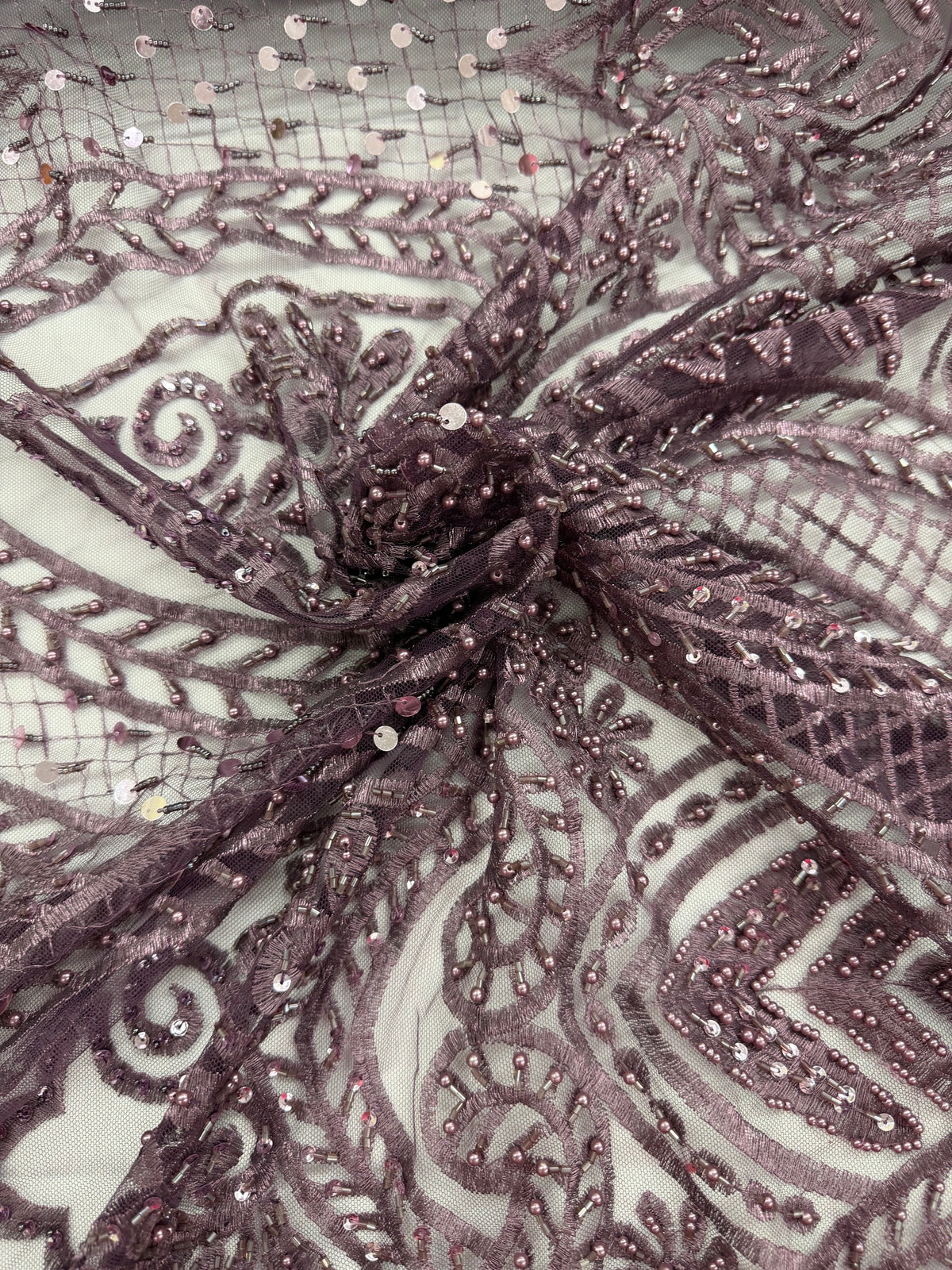 ML202 - Lace Fabric by Yard – 52" Beaded Mesh for Gowns, Tablecloth, Party Decor