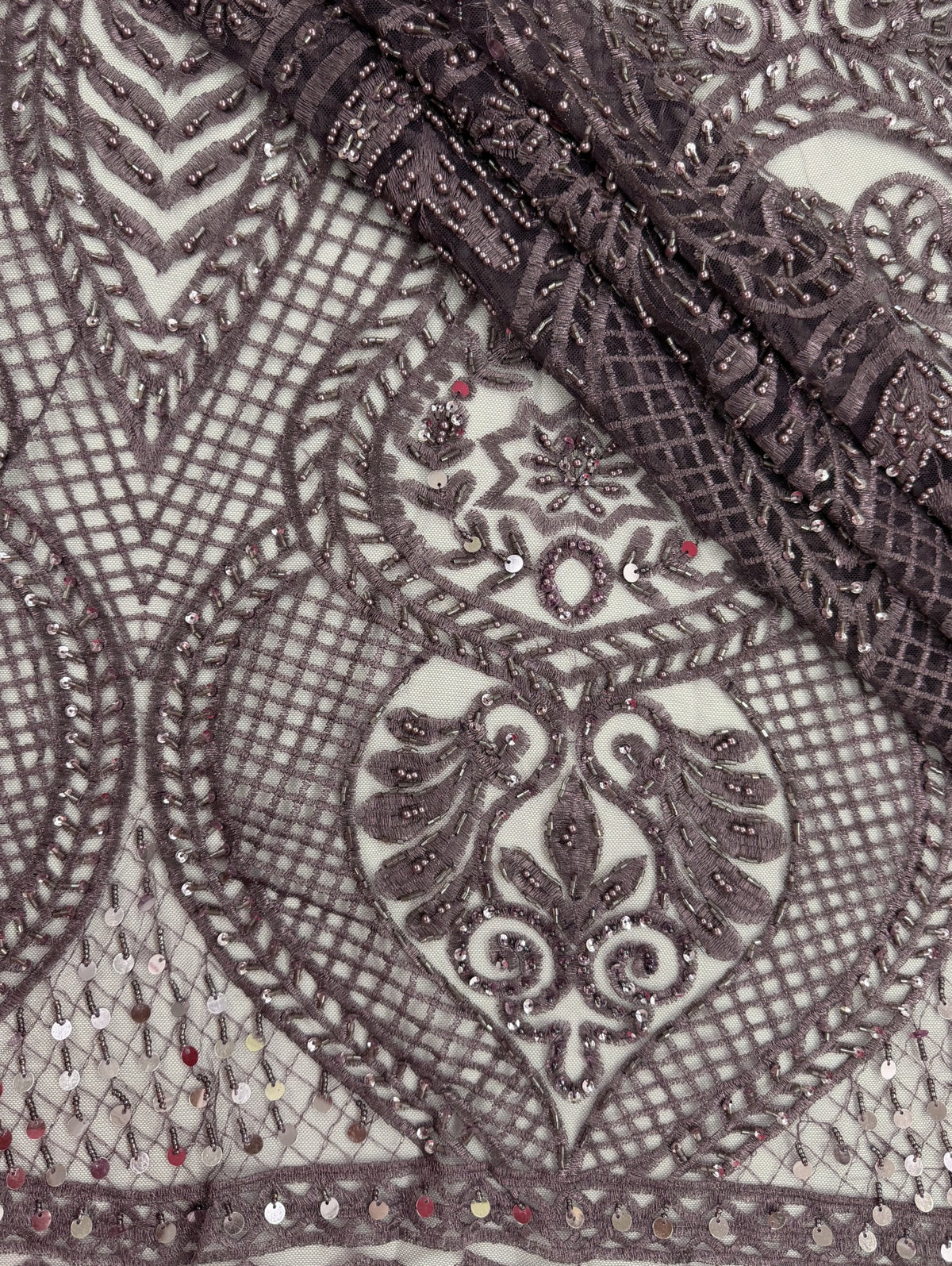 ML202 - Lace Fabric by Yard – 52" Beaded Mesh for Gowns, Tablecloth, Party Decor