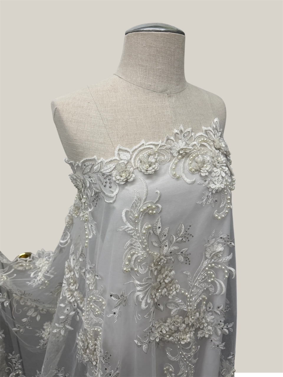 ML198 - 3D Lace Fabric by Yard – 52" Beaded Mesh for Wedding Gowns, Tablecloth, Party Decor