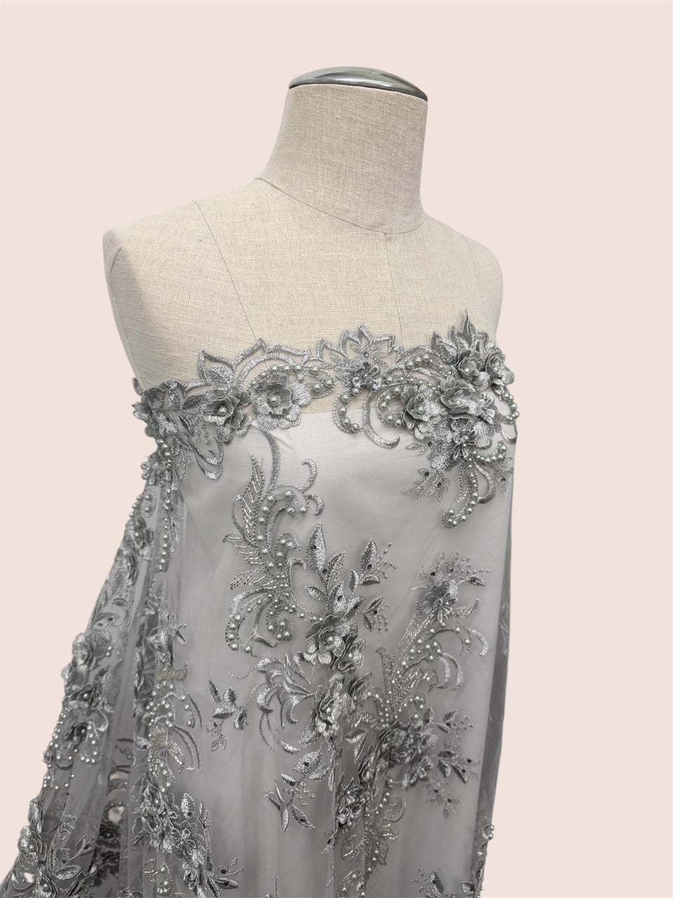 ML198 - 3D Lace Fabric by Yard – 52" Beaded Mesh for Wedding Gowns, Tablecloth, Party Decor