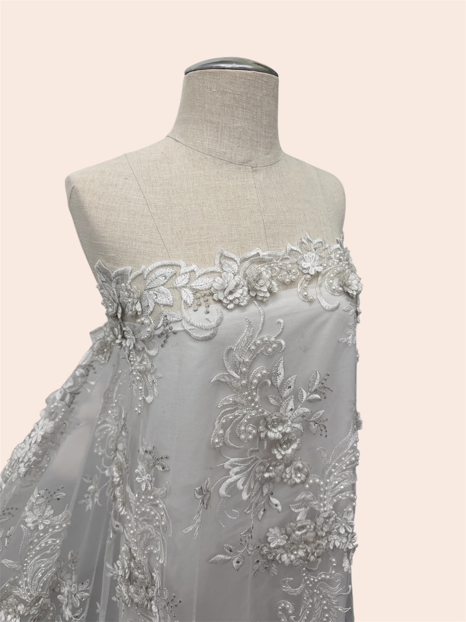 ML198 - 3D Lace Fabric by Yard – 52" Beaded Mesh for Wedding Gowns, Tablecloth, Party Decor