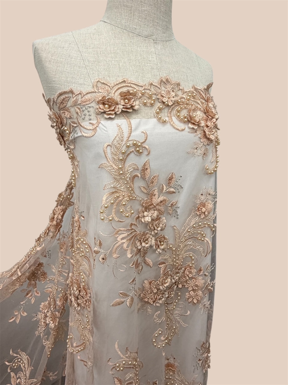 ML198 - 3D Lace Fabric by Yard – 52" Beaded Mesh for Wedding Gowns, Tablecloth, Party Decor