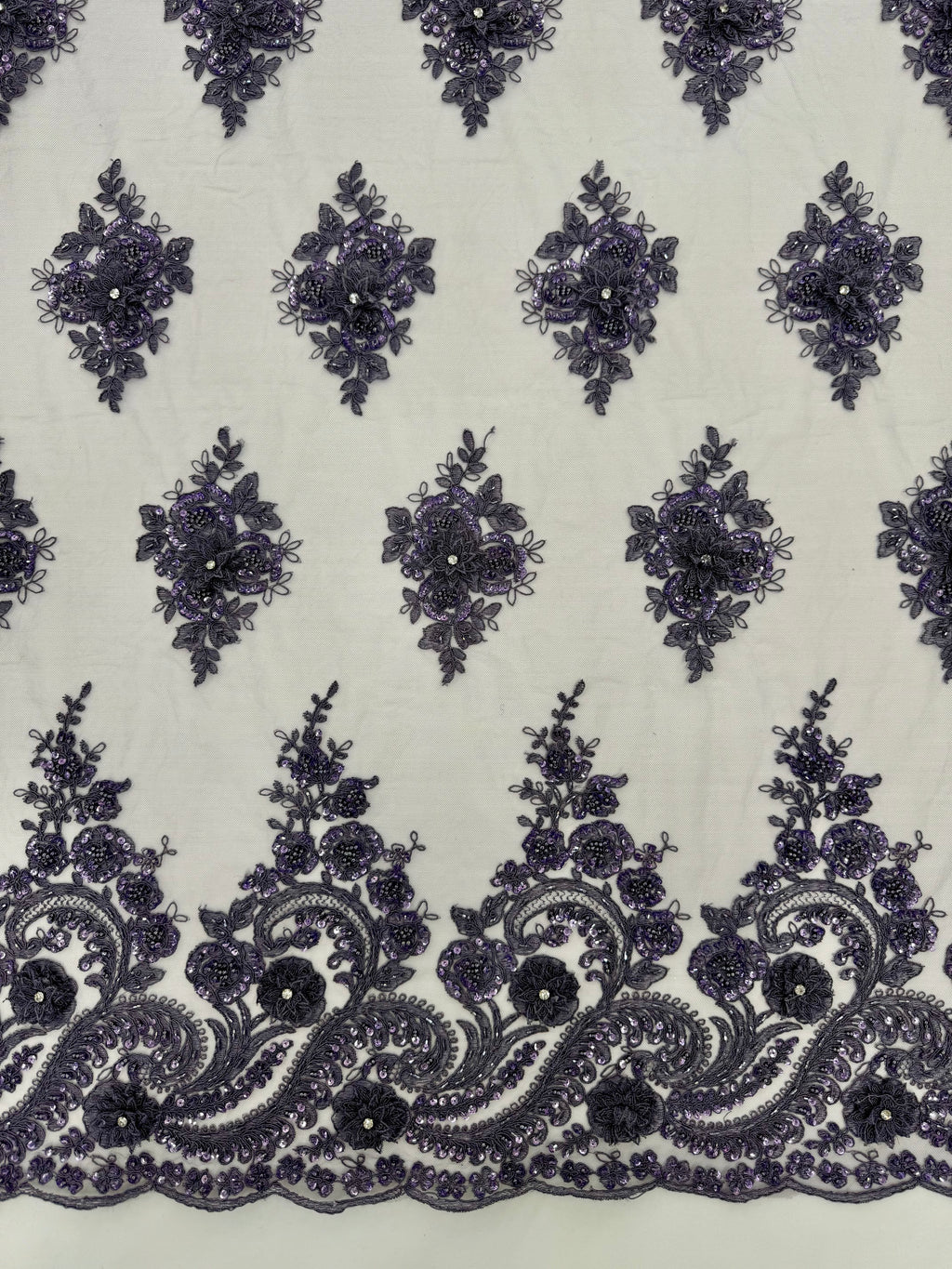 ML170 - 3D Lace Fabric by Yard – 52" Beaded Mesh for Gowns, Tablecloth, Party Decor