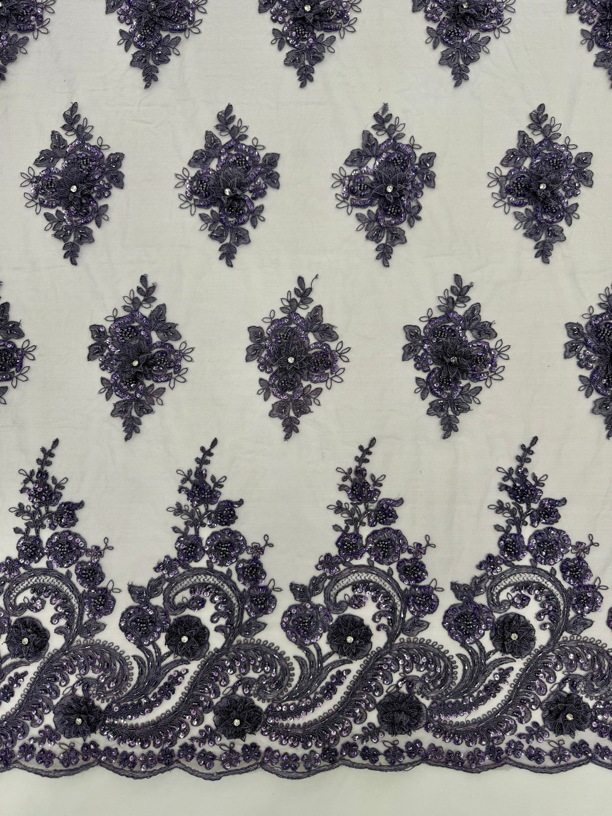 ML170 - 3D Lace Fabric by Yard – 52" Beaded Mesh for Gowns, Tablecloth, Party Decor