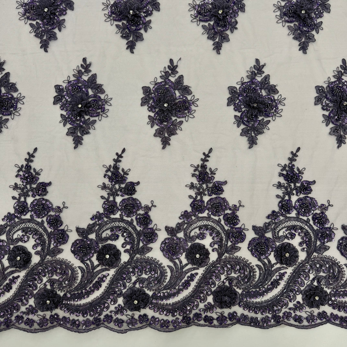 ML170 - 3D Lace Fabric by Yard – 52" Beaded Mesh for Gowns, Tablecloth, Party Decor