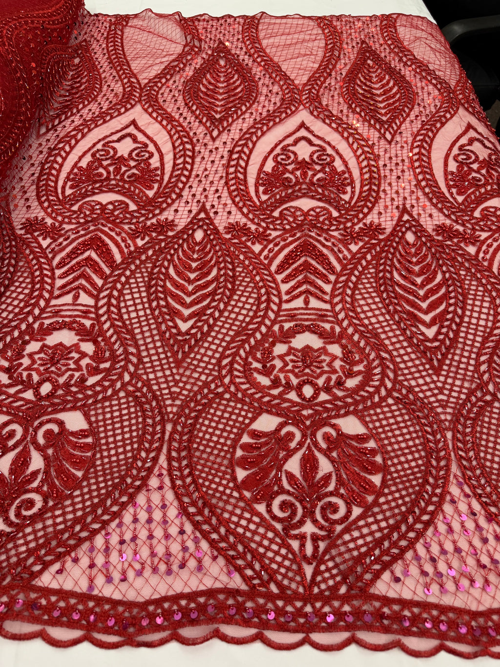 ML202 - Lace Fabric by Yard – 52" Beaded Mesh for Gowns, Tablecloth, Party Decor