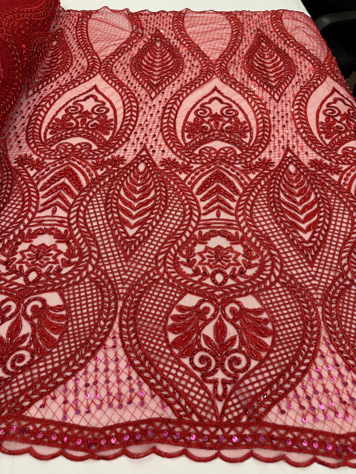 ML202 - Lace Fabric by Yard – 52" Beaded Mesh for Gowns, Tablecloth, Party Decor