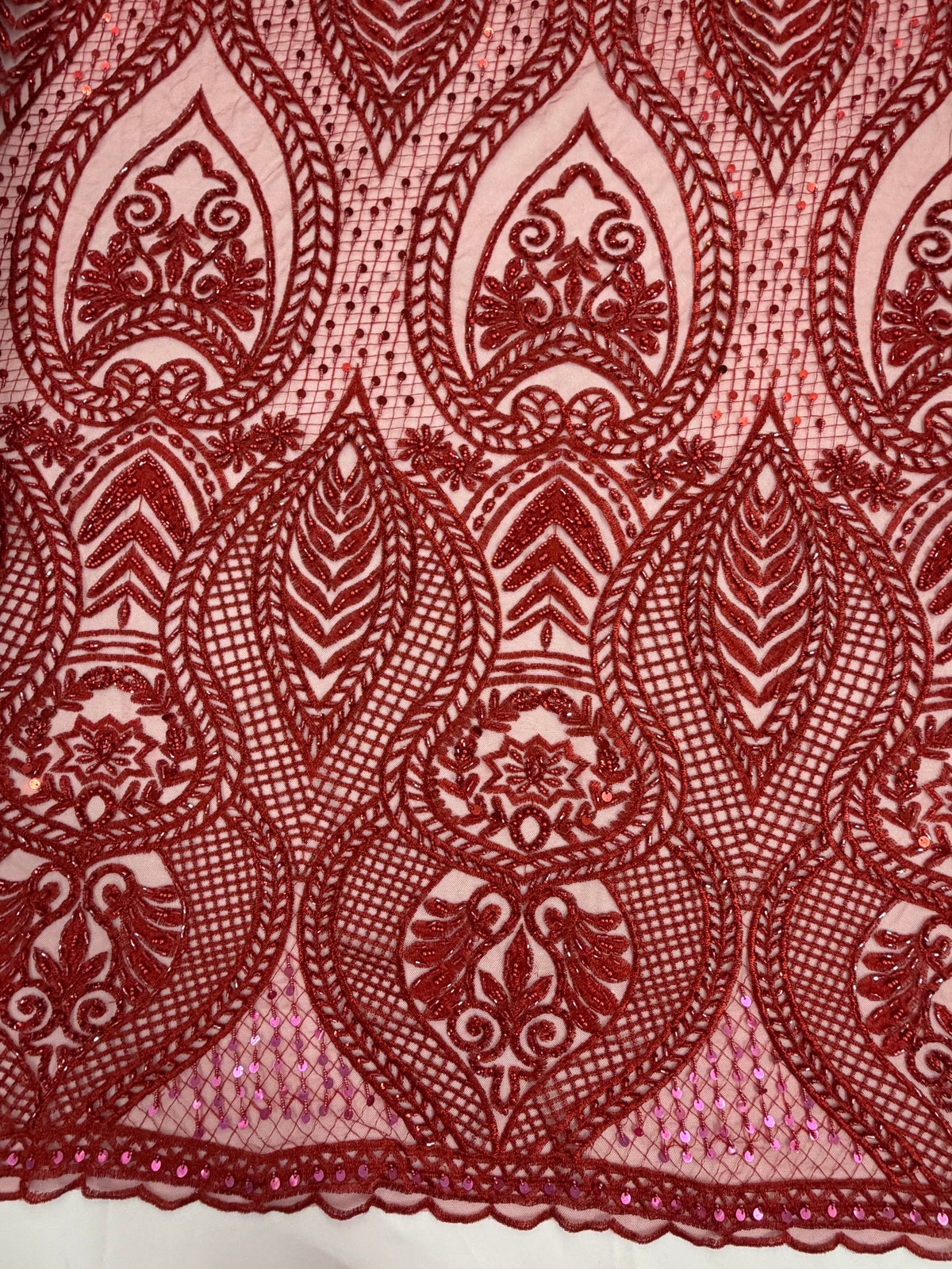 ML202 - Lace Fabric by Yard – 52" Beaded Mesh for Gowns, Tablecloth, Party Decor