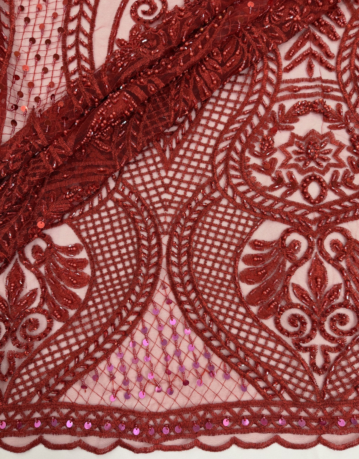 ML202 - Lace Fabric by Yard – 52" Beaded Mesh for Gowns, Tablecloth, Party Decor