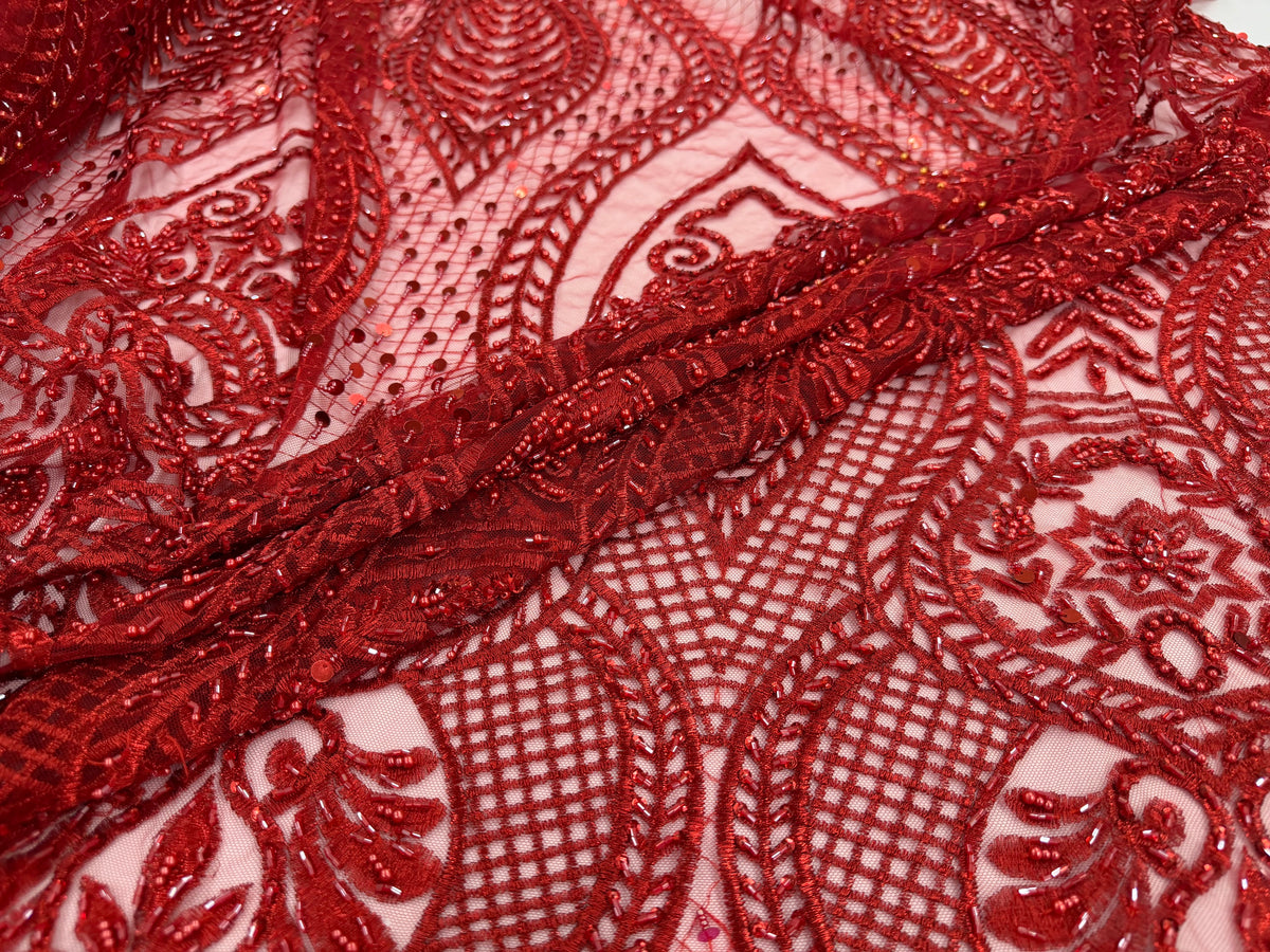 ML202 - Lace Fabric by Yard – 52" Beaded Mesh for Gowns, Tablecloth, Party Decor