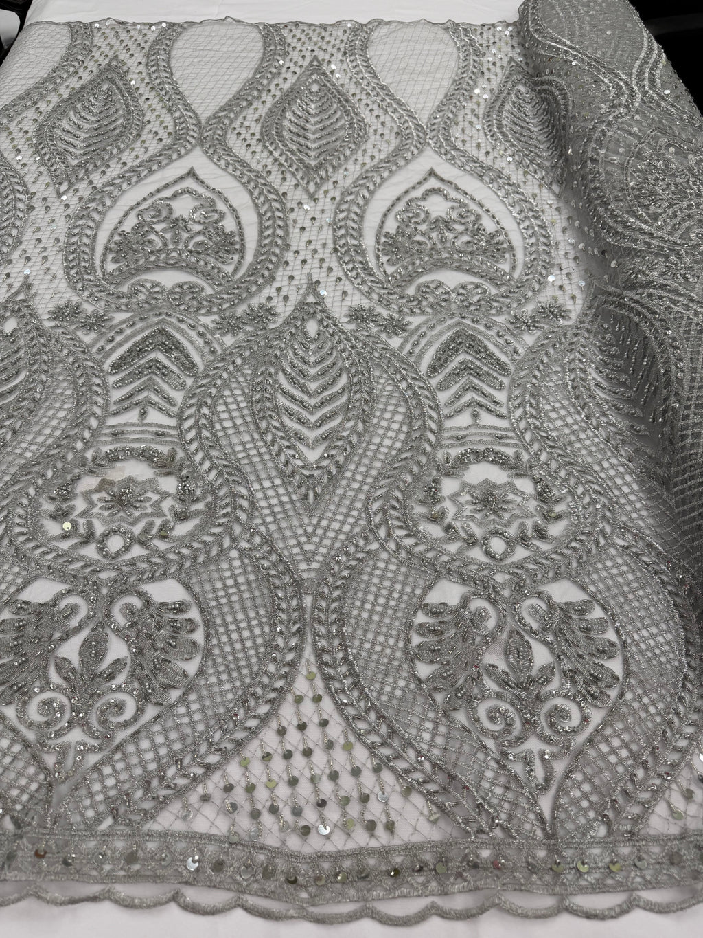 ML202 - Lace Fabric by Yard – 52" Beaded Mesh for Gowns, Tablecloth, Party Decor