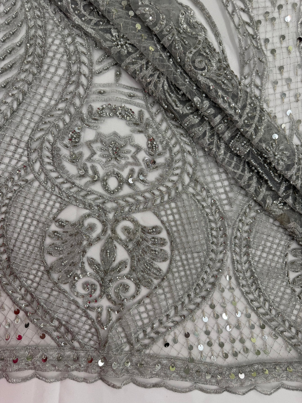 ML202 - Lace Fabric by Yard – 52" Beaded Mesh for Gowns, Tablecloth, Party Decor