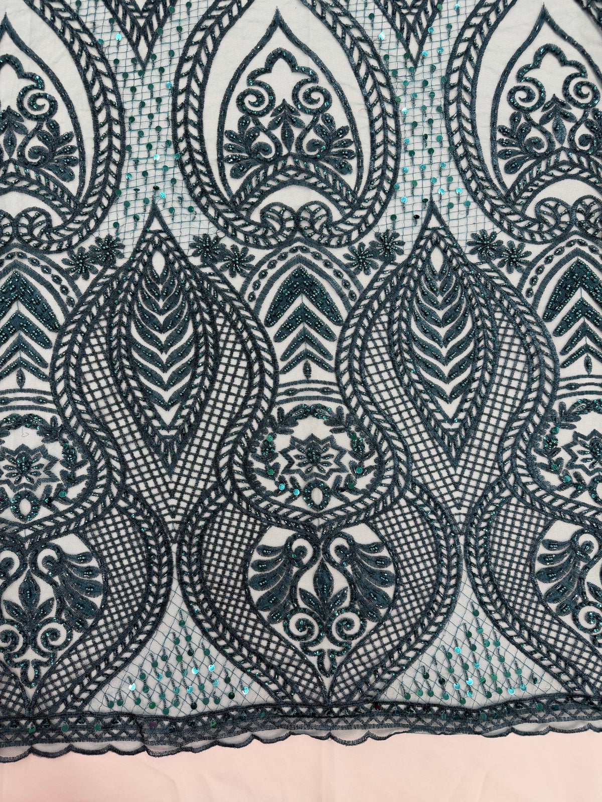 ML202 - Lace Fabric by Yard – 52" Beaded Mesh for Gowns, Tablecloth, Party Decor