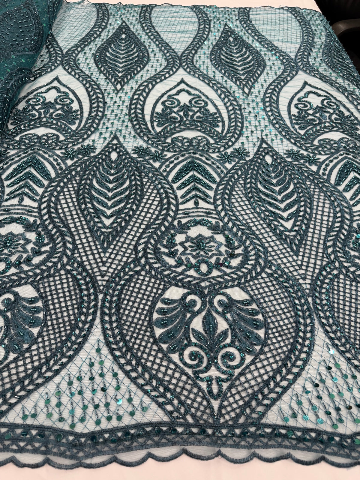 ML202 - Lace Fabric by Yard – 52" Beaded Mesh for Gowns, Tablecloth, Party Decor