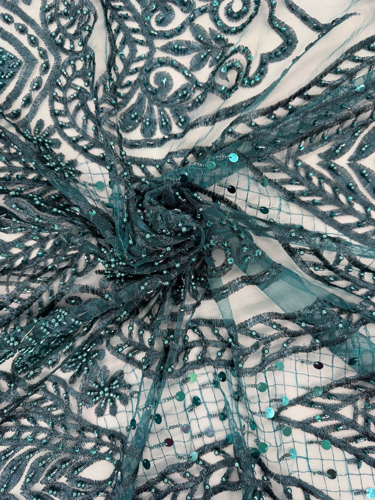 ML202 - Lace Fabric by Yard – 52" Beaded Mesh for Gowns, Tablecloth, Party Decor