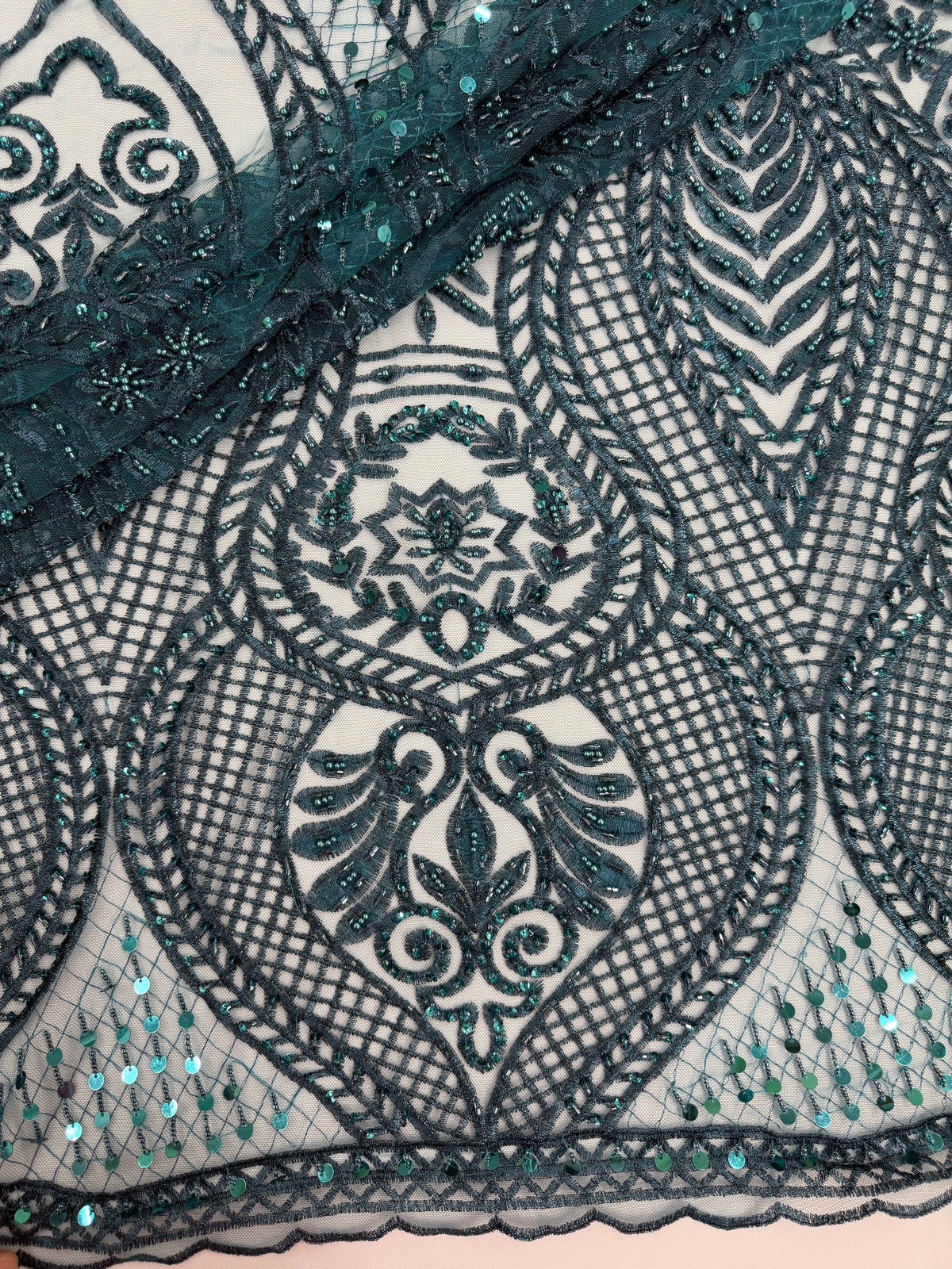 ML202 - Lace Fabric by Yard – 52" Beaded Mesh for Gowns, Tablecloth, Party Decor