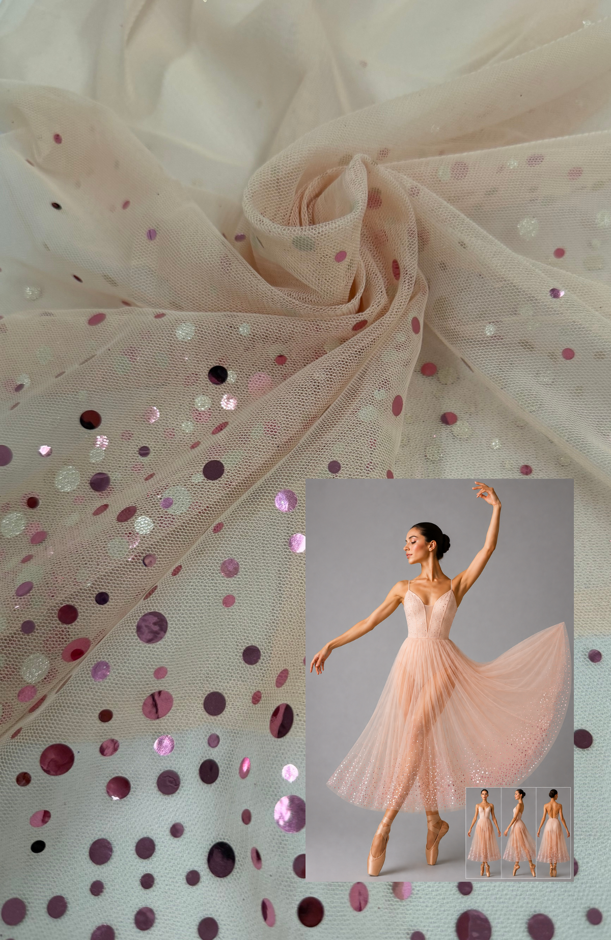 ML187 - Dot Fabric by Yard – 60" Wide Hologram Dot Lace for Dancewear, Gowns, Tablecloth, Party Decor