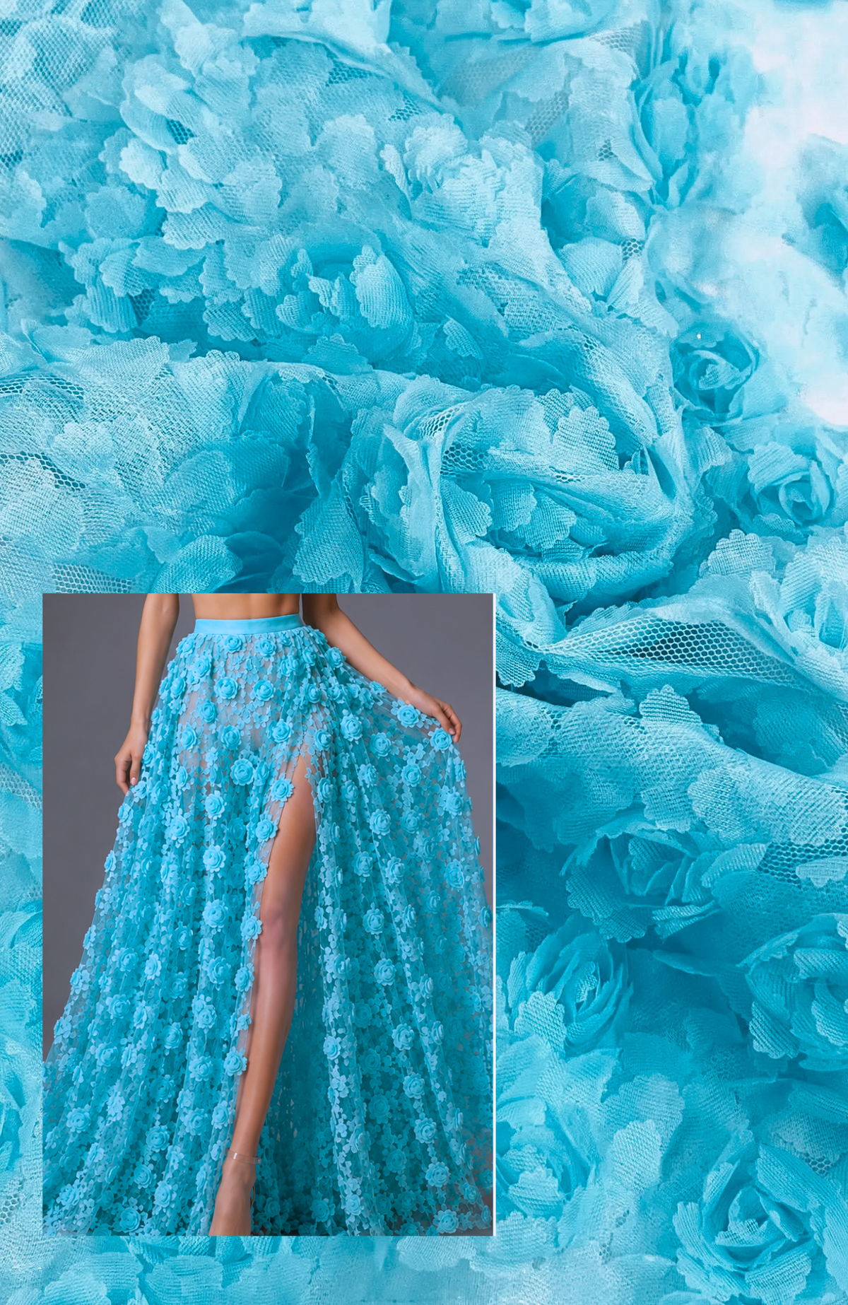 ML182 - 3D Floral Lace Fabric – 54" Floral Ribbon Embroidery on Mesh for Bridal Gowns, Tablecloth, Party Decor