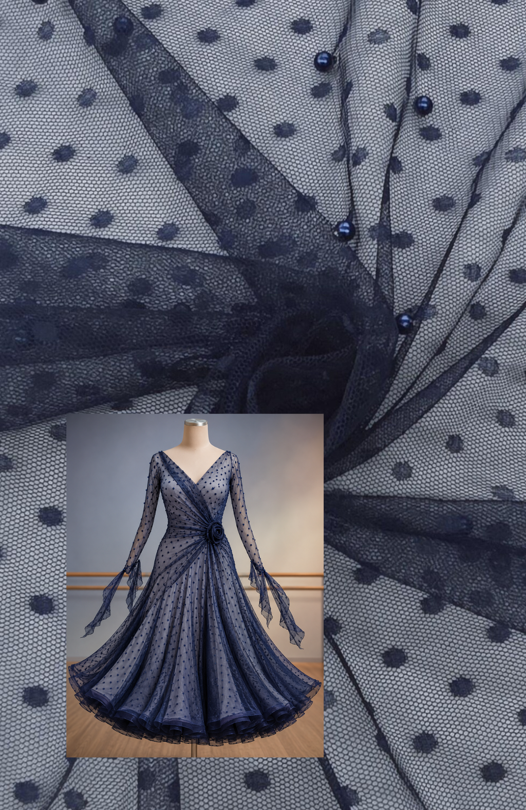 ML178 - Navy Fabric by Yard – 60" Wide Pearl Dot Lace for Dancewear, Gowns, Tablecloth, Party Decor