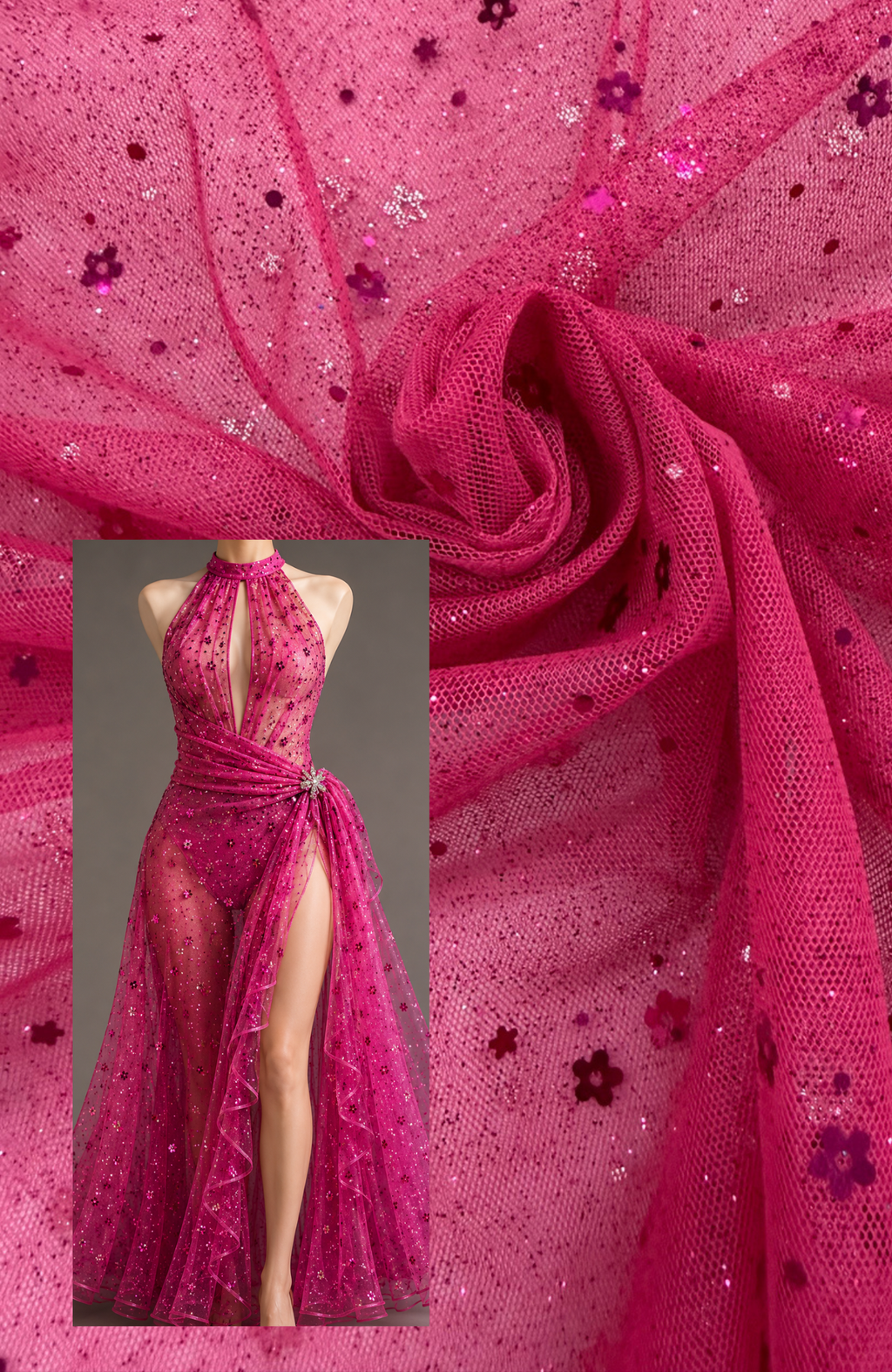 ML191 - Glitter Fabric by Yard – 60" Wide Sparkling Lace for Dancewear, Gowns, Tablecloth, Party Decor
