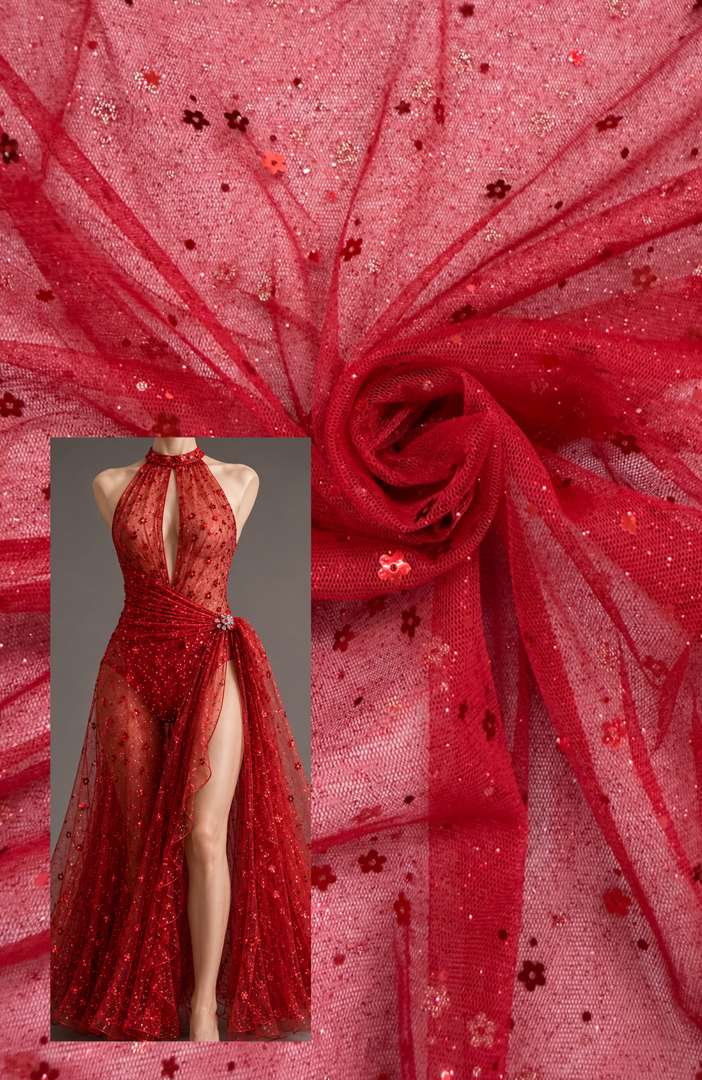 ML191 - Glitter Fabric by Yard – 60" Wide Sparkling Lace for Dancewear, Gowns, Tablecloth, Party Decor