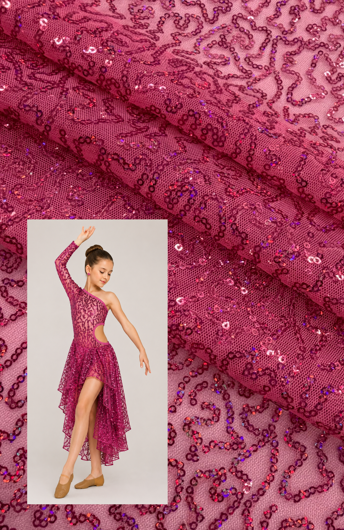 ML190 - Lace Fabric by Yard – 52" Wide Sequined Swirl Mesh for Dancing Gowns, Tablecloth, Party Decor