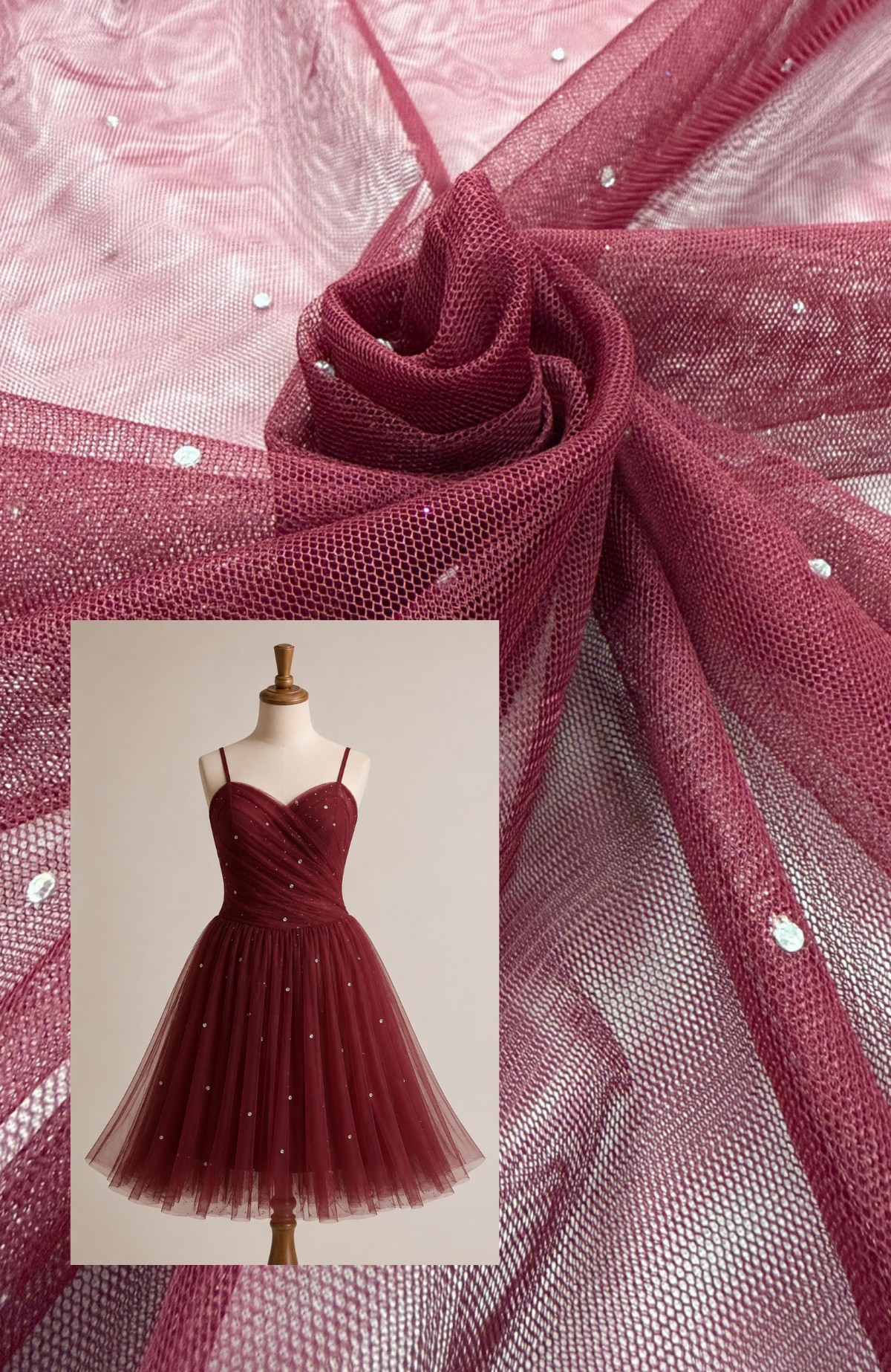 ML193 - Rainstone Fabric by Yard – 60" Wide Tulle Lace for Dancewear, Gowns, Tablecloth, Party Decor